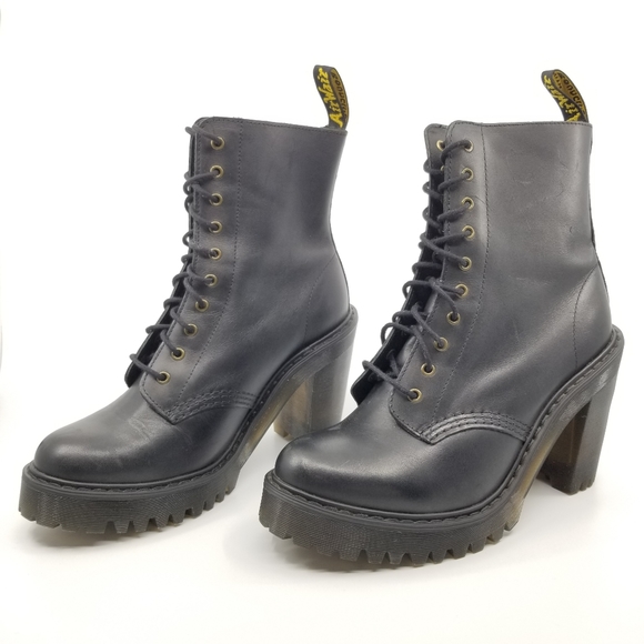 Dr. Martens "Kendra" Black Leather Lace-Up Heeled Boots - Picture 2 of 7